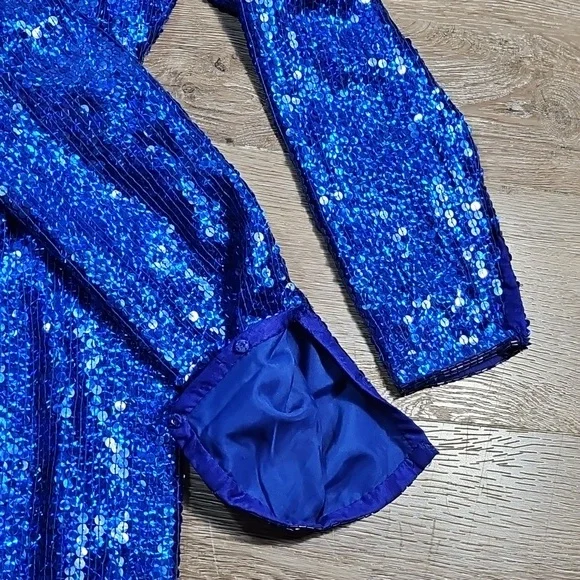 Vintage Sterling By Stone Ferris Blue Sequin Silk Open Back Coctail Party Dress - Picture 13 of 16